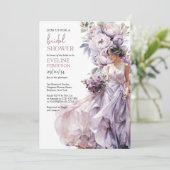 Boho staubige lila Blumengrün Brautparty Einladung (Stehend Vorderseite)