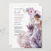 Boho staubige lila Blumengrün Hochzeitskleid Einladung (Vorne/Hinten)