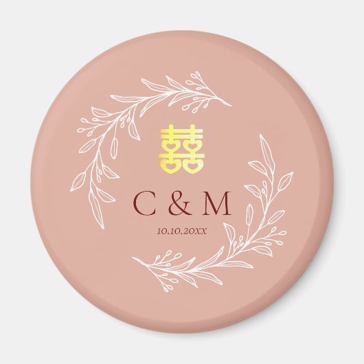 Boho staubige Rosa-Laubkäfer moderne chinesische H Magnet (Vorne)