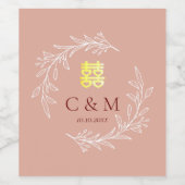 Boho staubige Rosa-Laubkäfer moderne chinesische H Weinetikett (Einzelnes Label)