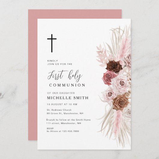 boho staubige Rose Blumengemeinde Einladung (Vorne/Hinten)