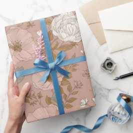 Boho Staubige Rosenblume Beige Blumenmuster Geschenkpapier