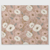 Boho Staubige Rosenblume Beige Blumenmuster Geschenkpapier (Flach)