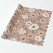 Boho Staubige Rosenblume Beige Blumenmuster Geschenkpapier (Ungerollt)