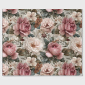 Boho Staubige Rosenblume Beige Blumenmuster Geschenkpapier (Flach)