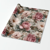Boho Staubige Rosenblume Beige Blumenmuster Geschenkpapier (Ungerollt)