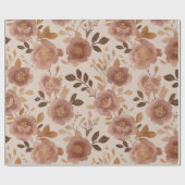 Boho Staubige Rosenblume Beige Blumenmuster Geschenkpapier (Flach)