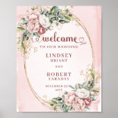 Boho-Staubrosa-Blumen-Gold-Glitter-Willkommensschi Poster (Vorne)
