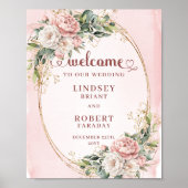 Boho-Staubrosa-Blumen-Gold-Glitter-Willkommensschi Poster (Vorne)