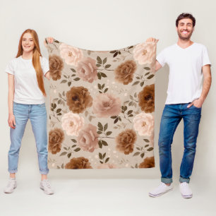 Boho-Staubrose-Blumen-Beige-Blumenmuster Fleecedecke