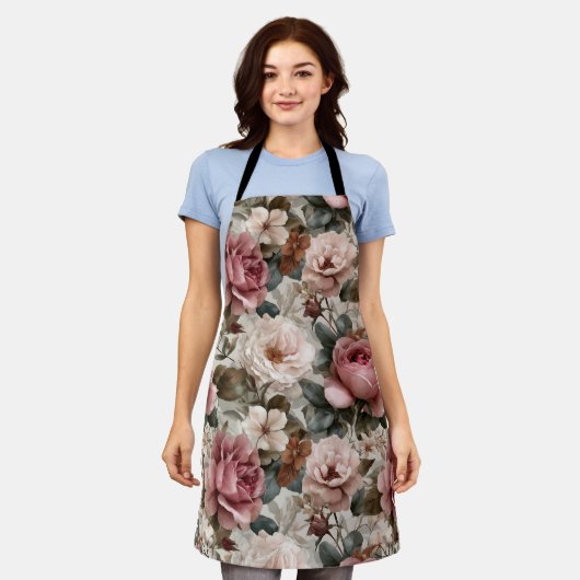 Boho-Staubrose-Blumen-Beige-Blumenmuster Schürze (Getragen)