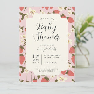 Boho Stawberry Floral Baby Shower Einladung