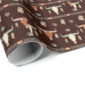Boho-Steer-Muster Western Geschenkpapier (Rolleneckpunkt)