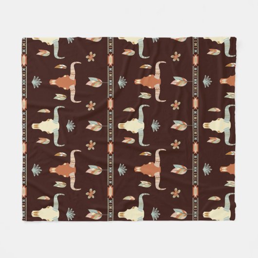 Boho Steer Pattern Fleecedecke (Vorderseite (Horizontal))