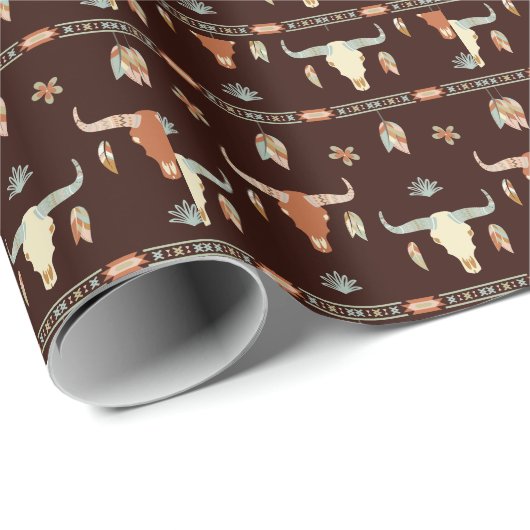 Boho Steer Pattern Geschenkpapier (Rolleneckpunkt)