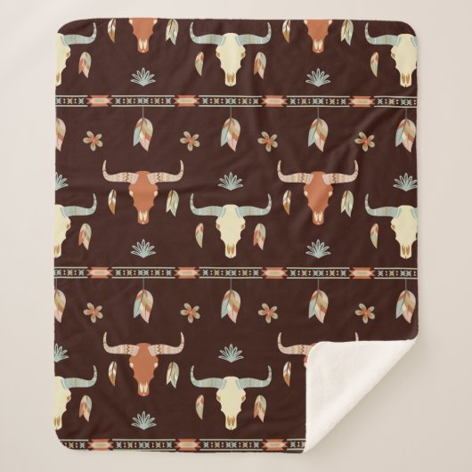 Boho Steer Pattern Sherpadecke (Vorderseite)