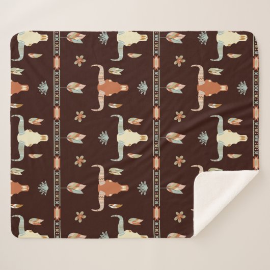 Boho Steer Pattern Sherpadecke (Vorderseite (Horizontal))