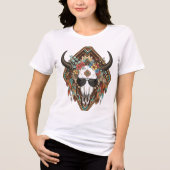 Boho-Stier-Schädel mit Blumen und Sonnenbrille Tri-Blend Shirt (Vorderseite)