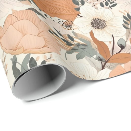 Boho Stil Blume Muster hellen Farben Geschenkpapier (Rolleneckpunkt)