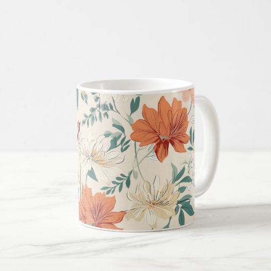 Boho Stil Blume Muster hellen Farben Kaffeetasse (VorderseiteRechts)