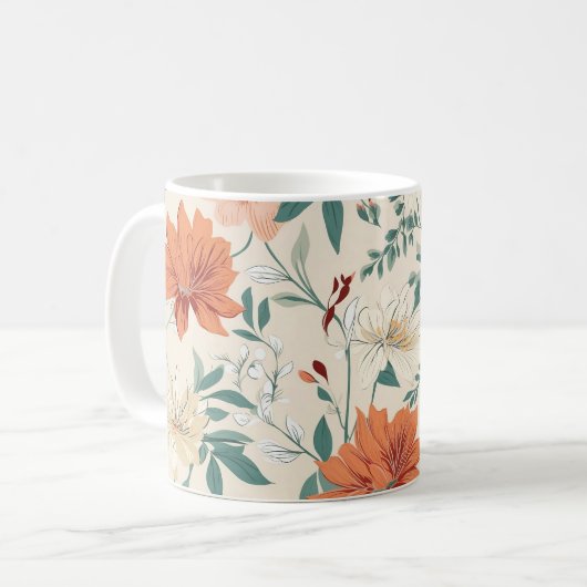 Boho Stil Blume Muster hellen Farben Kaffeetasse (Vorderseite Links)