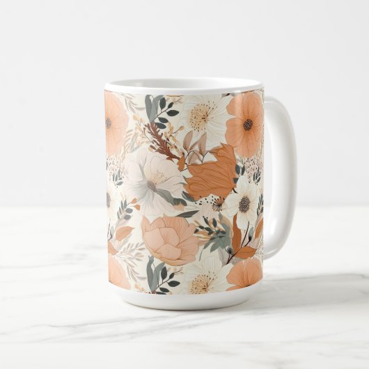 Boho Stil Blume Muster hellen Farben Kaffeetasse (VorderseiteRechts)