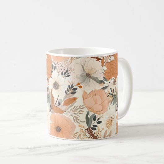 Boho Stil Blume Muster hellen Farben Kaffeetasse (VorderseiteRechts)