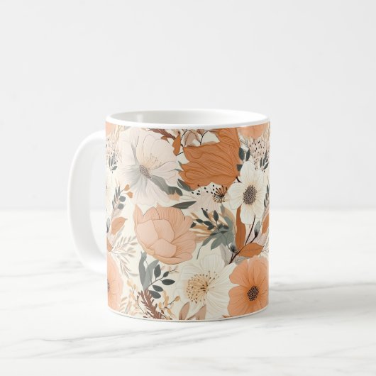 Boho Stil Blume Muster hellen Farben Kaffeetasse (Vorderseite Links)