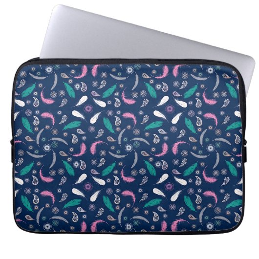 Boho-Stil Federn Muster Laptopschutzhülle (Vorderseite)