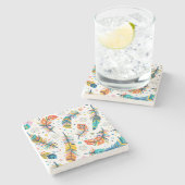 Boho-Stil, nahtloses Feder-Muster. Steinuntersetzer (Seitenansicht)