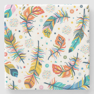 Boho-Stil, nahtloses Feder-Muster. Steinuntersetzer
