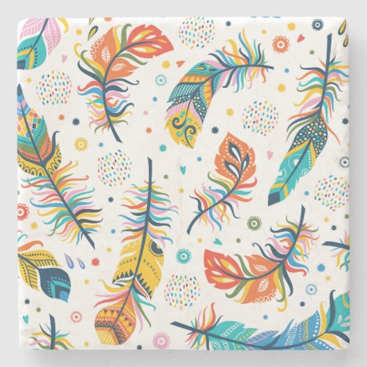 Boho-Stil, nahtloses Feder-Muster. Steinuntersetzer (Vorderseite)