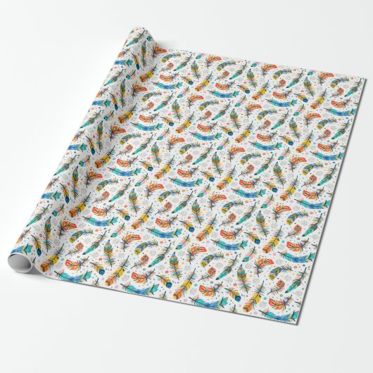 Boho Stil, nahtloses Federmuster. Geschenkpapier (Ungerollt)