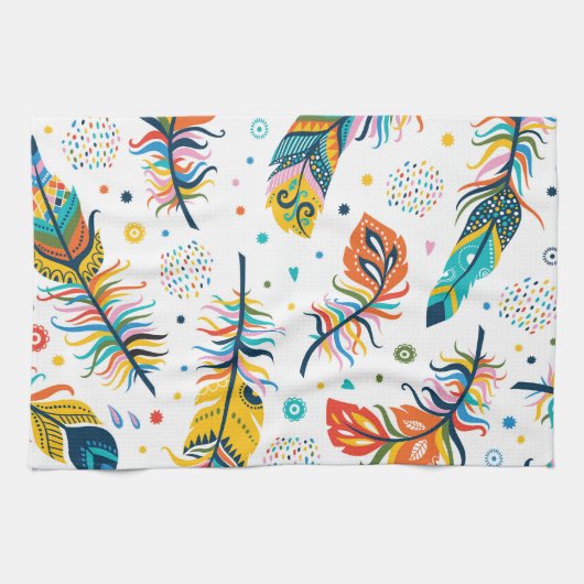 Boho Stil, nahtloses Federmuster. Geschirrtuch (Horizontal)