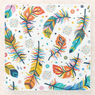 Boho Stil, nahtloses Federmuster. Glasuntersetzer