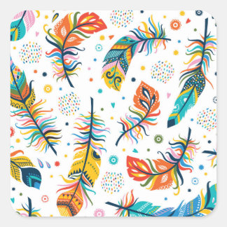 Boho Stil, nahtloses Federmuster. Quadratischer Aufkleber