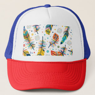 Boho Stil, nahtloses Federmuster. Truckerkappe