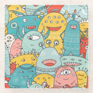 Boho Stil niedliche Monster, nahtlos. Glasuntersetzer