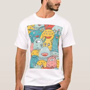 Boho Stil niedliche Monster, nahtlos. T-Shirt