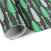 Boho-Stil Retro-ethnisches Feder-grün-Muster Geschenkpapier (Rolleneckpunkt)