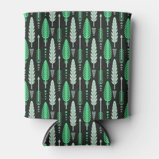 Boho Stil Rettro ethnische Feder grün Muster Dosenkühler (Vorderseite)