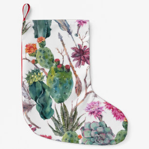 Boho-Stil, Vintage-Kaktus-Aquarell. Kleiner Weihnachtsstrumpf