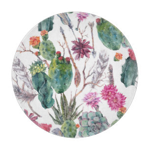 Boho-Stil, Vintage-Kaktus-Aquarell. Schneidebrett