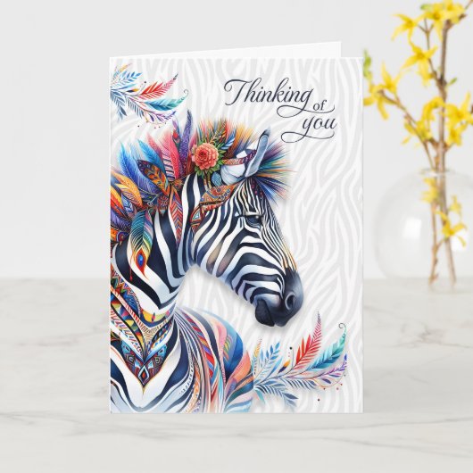 Boho-Stil-Zebrafedern-Denk-an-dich-Leerkarte Karte (Gelbe Blume)