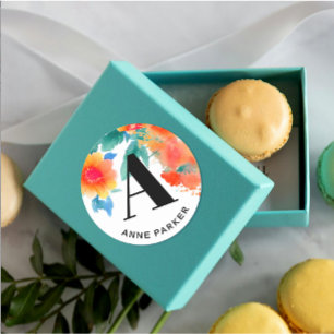 Boho-stilvolles Wasserfarben-Blumenmonogramm Runder Aufkleber