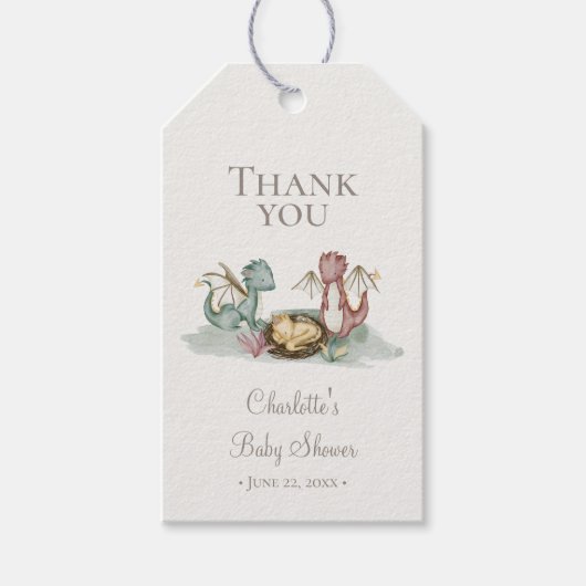 Boho Storybook Dragon Baby Dusche Vielen Dank Geschenkanhänger (Vorderseite)