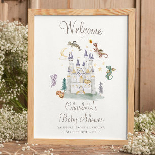 Boho Storybook Dragon Baby Dusche Willkommen Poster