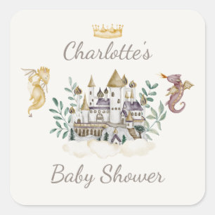 Boho Storybook Dragon Baby Shower Favor Quadratischer Aufkleber