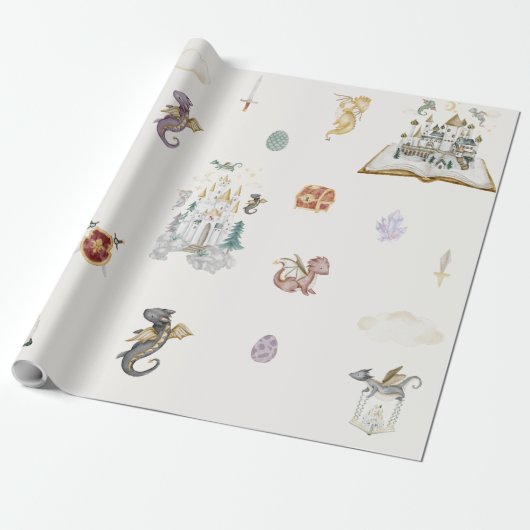Boho Storybook Dragon Baby Shower Geschenkpapier (Ungerollt)