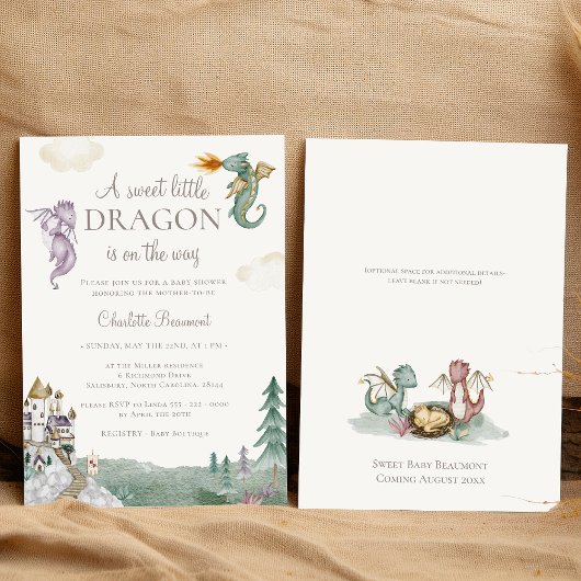 Boho Storybook Dragon Sweet Little Baby Shower Einladung